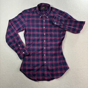 Sid Mashburn Flannel Shirt Men 2XL Blue Pink Plaid Cotton Button Long Sleeve